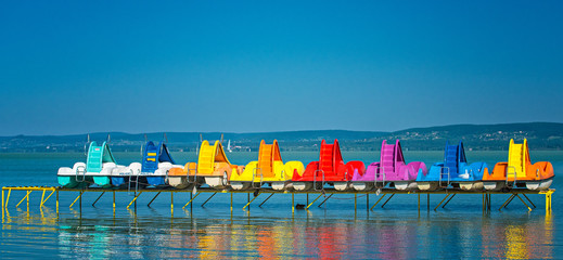 Waterbikes on lake Balaton in summer