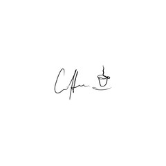 Coffee, handwriting, calligraphy. Hand drawn coffee cup. Sketch, vector