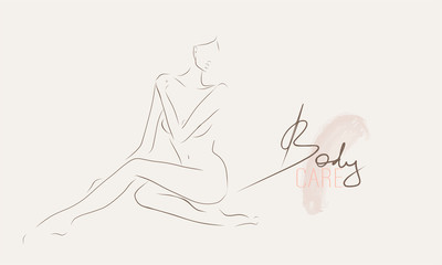 Slender body of young woman.  Female silhouette, sketch. Body care concept. Vector