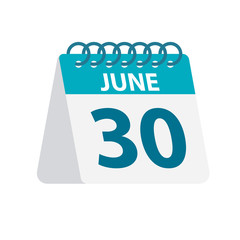 June 30 - Calendar Icon. Vector illustration of one day of month. Desktop Calendar Template