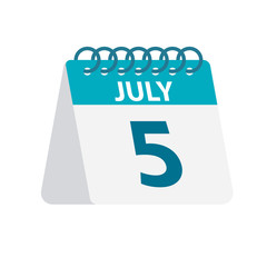 July 5 - Calendar Icon. Vector illustration of one day of month. Desktop Calendar Template