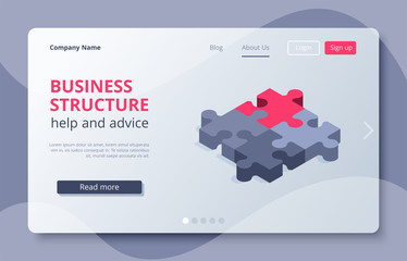 isometric vector image on a gray background, puzzles are black and red as a business icon, strategy and business creation, help and advice landing