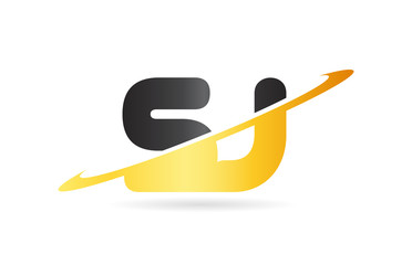 swoosh SJ S J yellow black alphabet letter combination logo icon design