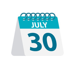 July 30 - Calendar Icon. Vector illustration of one day of month. Desktop Calendar Template