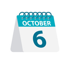 October 6 - Calendar Icon. Vector illustration of one day of month. Desktop Calendar Template