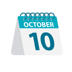 October 10 - Calendar Icon. Vector illustration of one day of month. Desktop Calendar Template