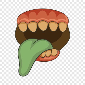 Open zombie mouth with tongue icon. Cartoon illustration of zombie mouth with tongue vector icon for web