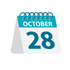 October 28 - Calendar Icon. Vector illustration of one day of month. Desktop Calendar Template
