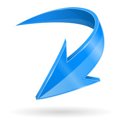 Blue down arrow. 3d shiny web icon