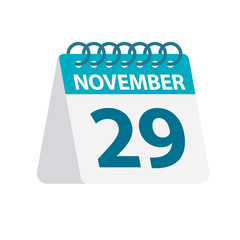 November 29 - Calendar Icon. Vector illustration of one day of month. Desktop Calendar Template
