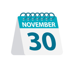 November 30 - Calendar Icon. Vector illustration of one day of month. Desktop Calendar Template