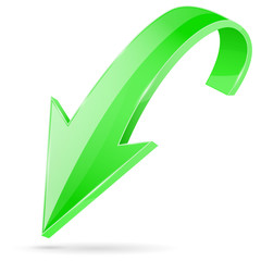 Green down arrow. 3d shiny web icon