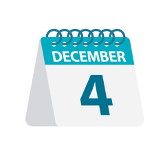 December 4 - Calendar Icon. Vector illustration of one day of month. Desktop Calendar Template