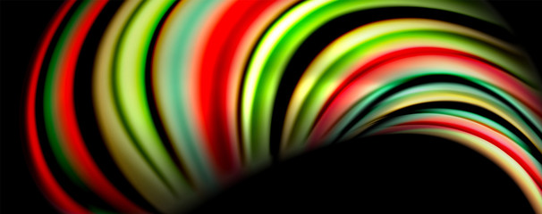 Fluid color swirls on black. Modern background with trendy design