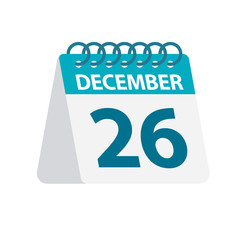 December 26 - Calendar Icon. Vector illustration of one day of month. Desktop Calendar Template
