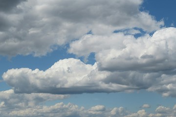 Beautiful sky view with big fluffy clouds, natural cloudscape