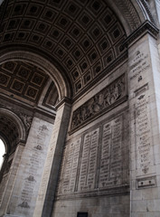 Paris, France, February 22, 2013:  Detais of the Arc de Triomphe on a cloudy day, Paris,