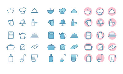 Simple line kitchen icons set. Elements for your design