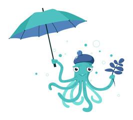Trendy cartoon style octopus character. Flat design for kid education, a cute illustration for decoration.