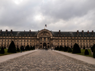 Front view of the Army museum `Les Invalides` in Paris, France