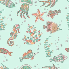 Stickers meubles Animaux marins Modèle sans couture abstrait avec des poissons de mer