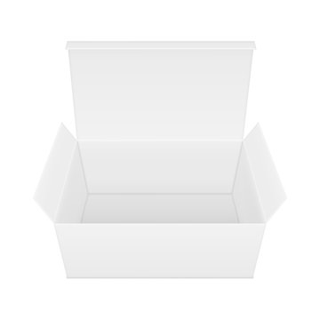 Vector realistic image (mock-up, layout) of blank open rectangular paper box. Isolated on white. The image was created using gradient mesh. Vector EPS 10.