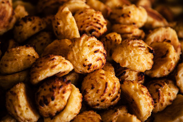 Golden baked coconut balls closeup