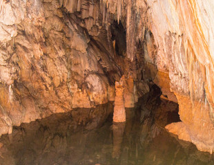Cave. Stalactites and stalagmites. Amazing places on the planet. Excursions in the journey
