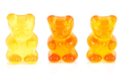 Chewing jelly candies isolated on white background. Gummy bear fruity candies.