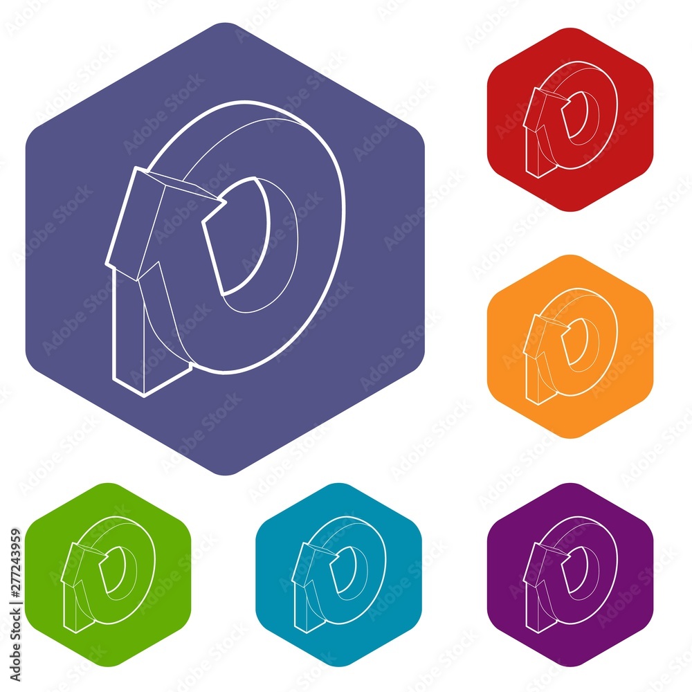 Poster rotation loop icons vector colorful hexahedron set collection isolated on white