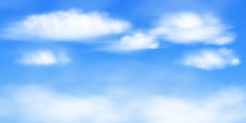 Obraz premium Image of blue sky with white clouds. Vector background with a 2: 1 aspect ratio. Created using a gradient mesh. EPS 10.