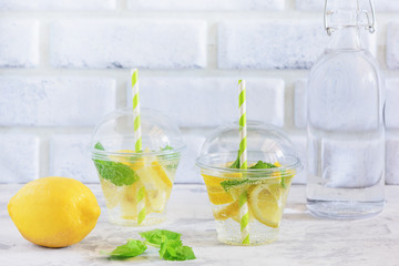 Glass of Fresh Cool Vitamin Water with Lemon Mint