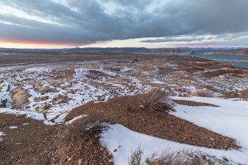 Utah landscape at sunset time after snow storm