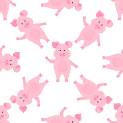 Cute pig cartoon characters. Piggy. Funny animal seamless pattern