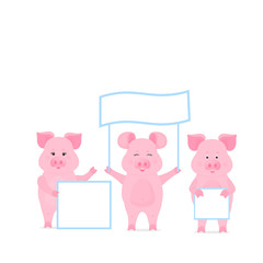 Pig hold a blank sign, clean poster, empty poster, banner. Funny piggy.