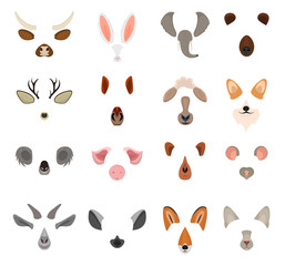 Realistic 3d Detailed Animal Face for Video Chat or Selfie Set. Vector