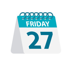 Friday 27 - Calendar Icon. Vector illustration of week day paper leaf. Calendar Template