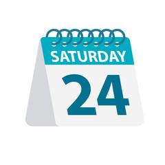 Saturday 24 - Calendar Icon. Vector illustration of week day paper leaf. Calendar Template