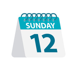 Sunday 12 - Calendar Icon. Vector illustration of week day paper leaf. Calendar Template
