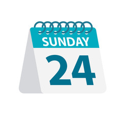 Sunday 24 - Calendar Icon. Vector illustration of week day paper leaf. Calendar Template