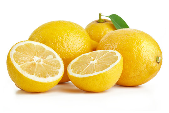 pile of fresh lemon fruits isolated on white background