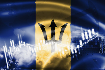 Barbados  flag, stock market, exchange economy and Trade, oil production, container ship in export and import business and logistics.