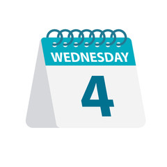 Wednesday 4 - Calendar Icon. Vector illustration of week day paper leaf. Calendar Template