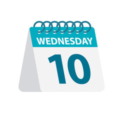 Wednesday 10 - Calendar Icon. Vector illustration of week day paper leaf. Calendar Template