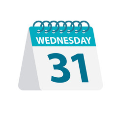 Wednesday 31 - Calendar Icon. Vector illustration of week day paper leaf. Calendar Template