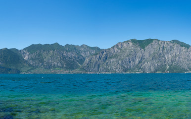 View of Limone Sul Garda from the opposite side of Lake Garda, Italy