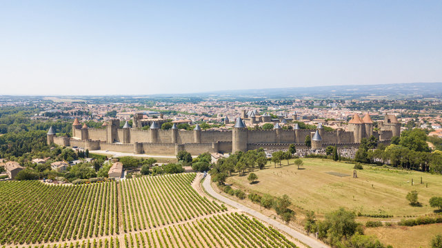 aerial view of carcassone town, france