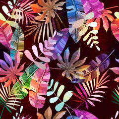 Abstract tropical plants seamless pattern. Vector illustration.	
