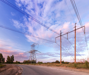 power line in the sunlight / bright abstract photo of the industrial zone