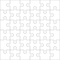 Puzzles blank template with square grid. Jigsaw puzzle 6x6 size with 36 pieces. Mosaic background for thinking game. Game with join details. Vector illustration. - obrazy, fototapety, plakaty
